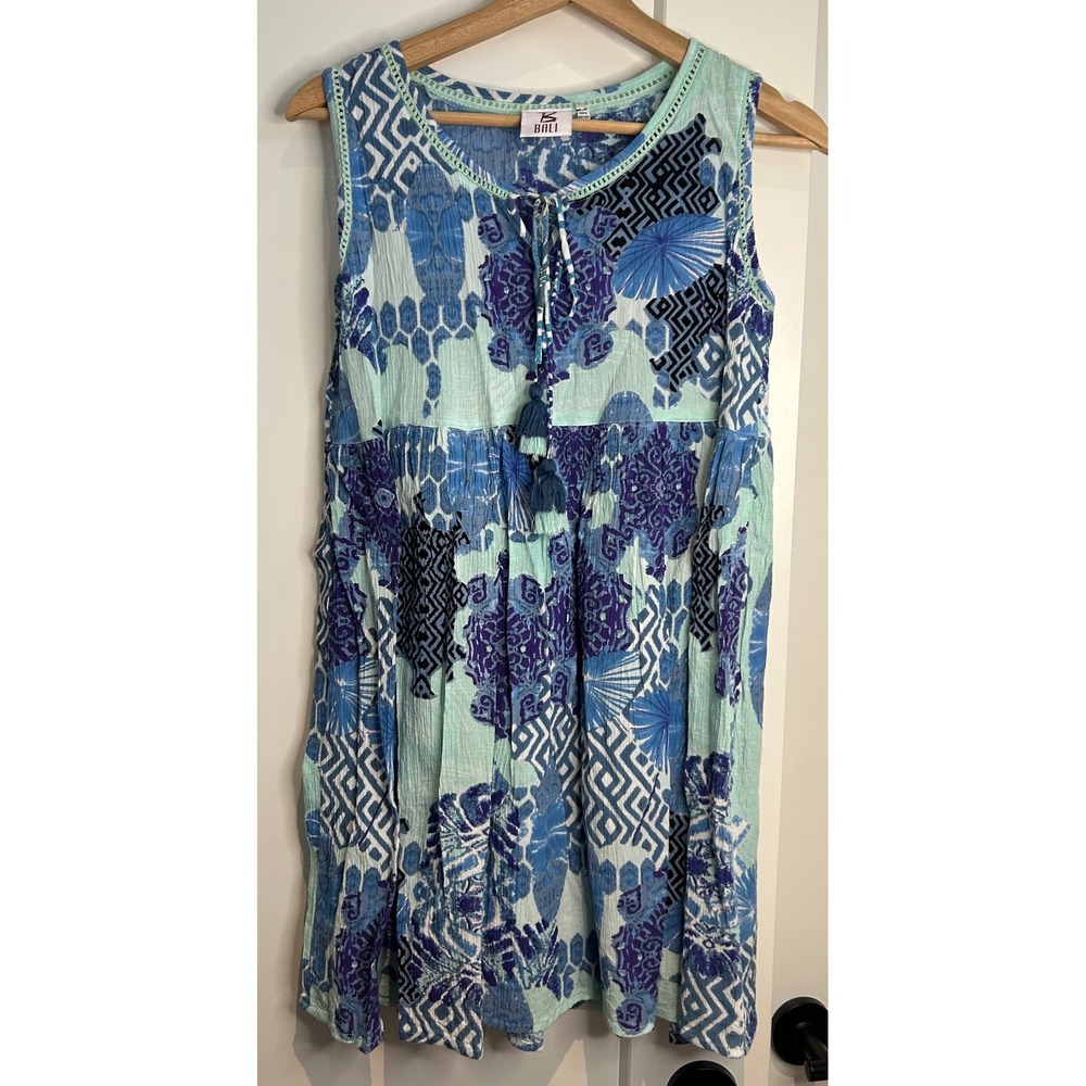 Bali beach vacation resort floral tropical‎ boho sundress travel sz S